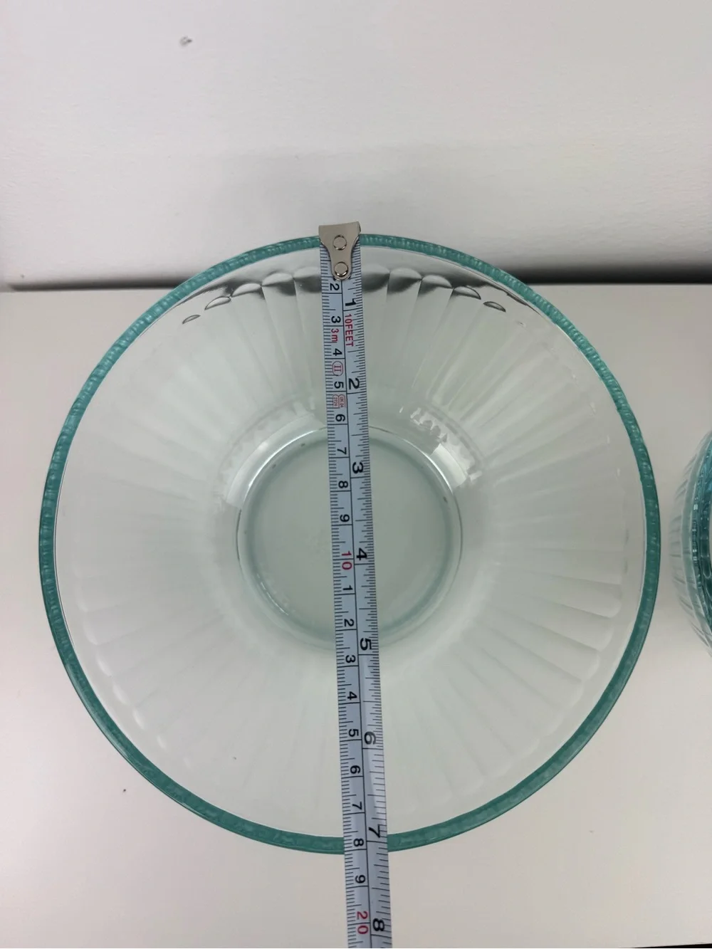 Pyrex Aqua Tint Ribbed Glass Mixing Bowls Set of 2